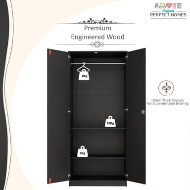 Flipkart Perfect Homes Julian Engineered Wood 2 Door Wardrobe (Melamine SP Wenge SIB) – Modern Space-Saving Wooden Wardrobe with Spacious Storage