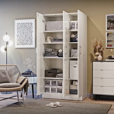 Wakefit Twill Engineered Wood 3 Door Wardrobe | Frosty White Finish | Spacious Storage with Hanging Space | Knock Down Design