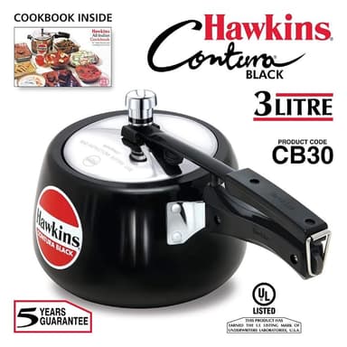 Hawkins 3 Litre Contura Black Pressure Cooker, Hard Anodised