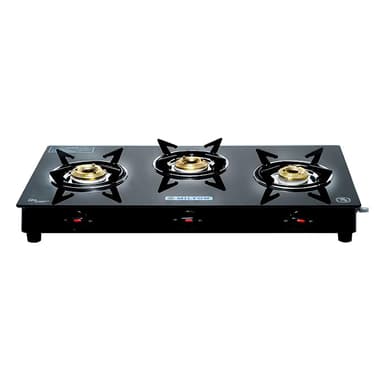 MILTON Premium 3 Burner Black Manual Ignition LPG Glass Top Gas Stove